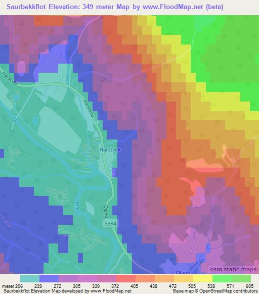 Saurbekkflot,Norway Elevation Map