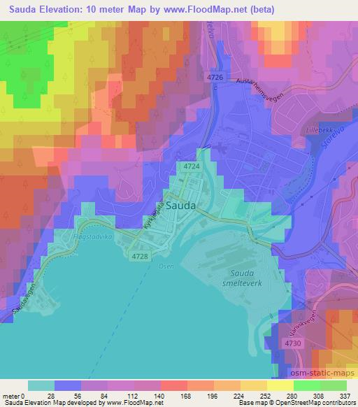 Sauda,Norway Elevation Map