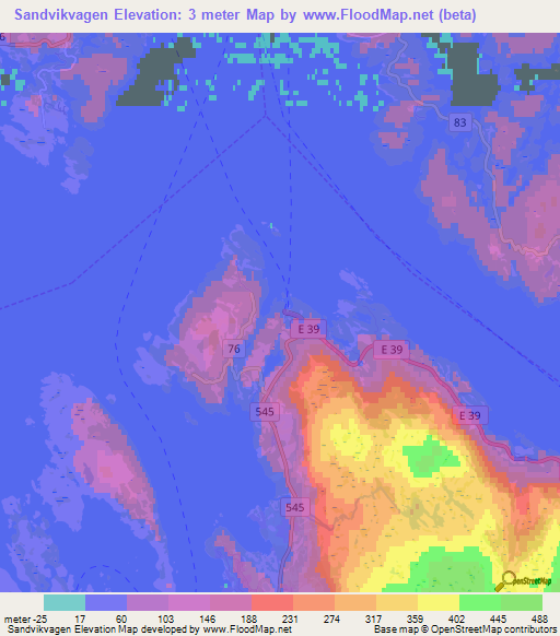 Sandvikvagen,Norway Elevation Map