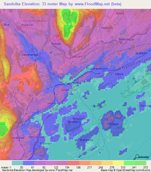 Sandvika,Norway Elevation Map