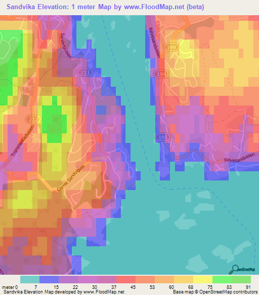 Sandvika,Norway Elevation Map
