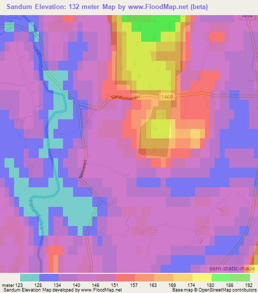 Sandum,Norway Elevation Map