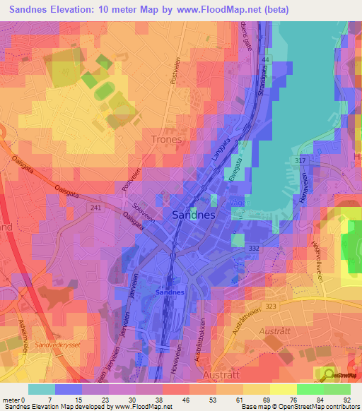 Sandnes,Norway Elevation Map