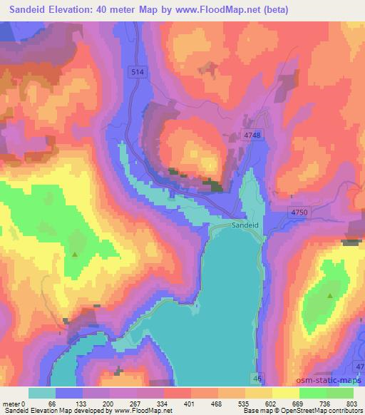 Sandeid,Norway Elevation Map