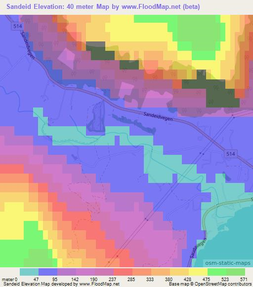 Sandeid,Norway Elevation Map