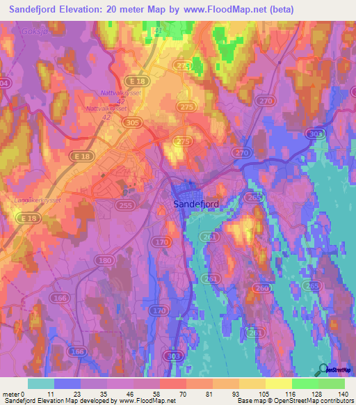 Sandefjord,Norway Elevation Map