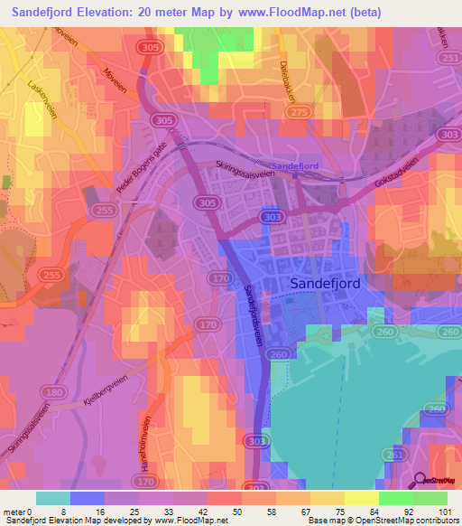 Sandefjord,Norway Elevation Map