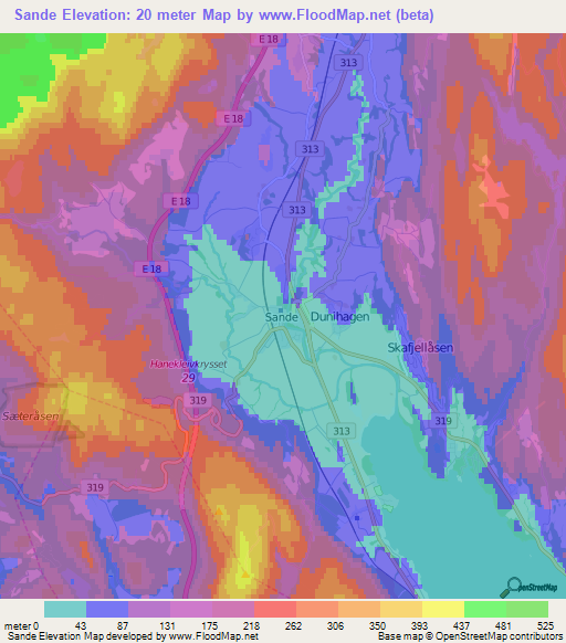 Sande,Norway Elevation Map