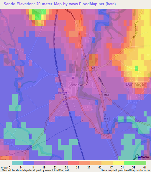 Sande,Norway Elevation Map