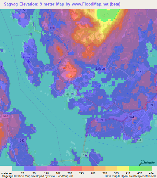 Sagvag,Norway Elevation Map