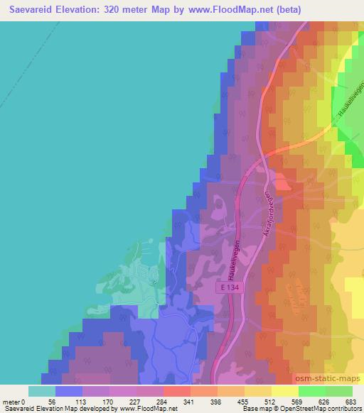 Saevareid,Norway Elevation Map