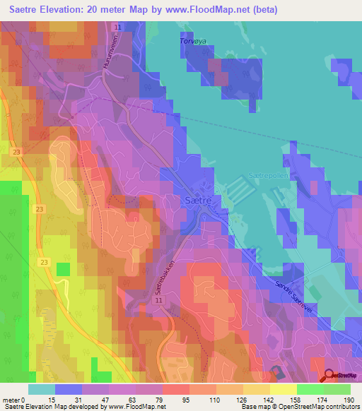 Saetre,Norway Elevation Map