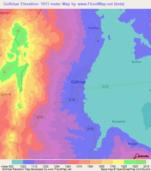 Golhisar,Turkey Elevation Map