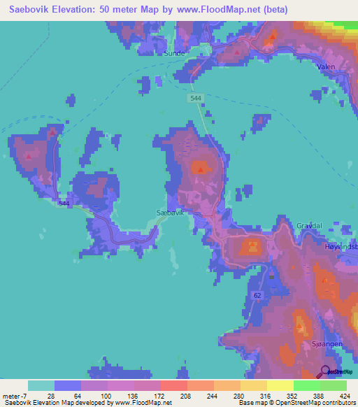 Saebovik,Norway Elevation Map