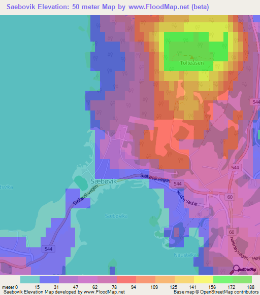 Saebovik,Norway Elevation Map