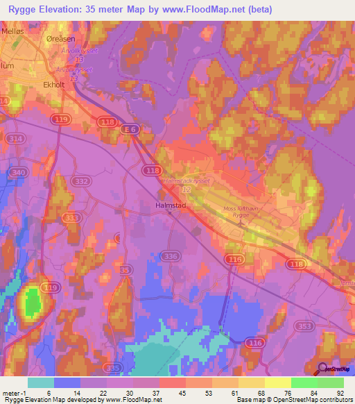 Rygge,Norway Elevation Map