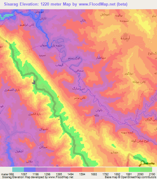 Sisarag,Iran Elevation Map