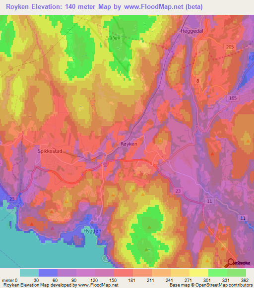 Royken,Norway Elevation Map