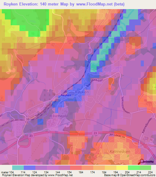 Royken,Norway Elevation Map