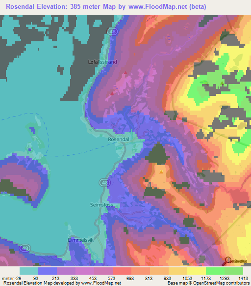 Rosendal,Norway Elevation Map