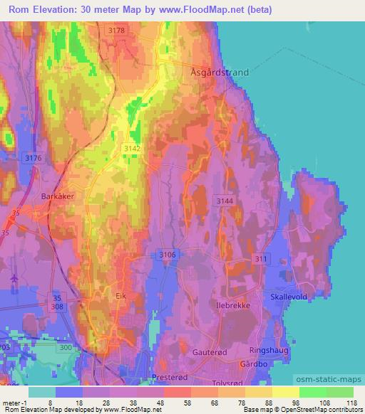 Rom,Norway Elevation Map