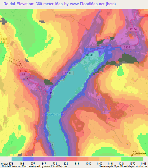 Roldal,Norway Elevation Map