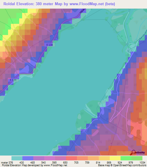 Roldal,Norway Elevation Map