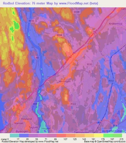 Rodbol,Norway Elevation Map
