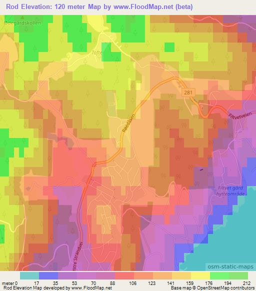 Rod,Norway Elevation Map