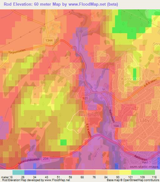Rod,Norway Elevation Map