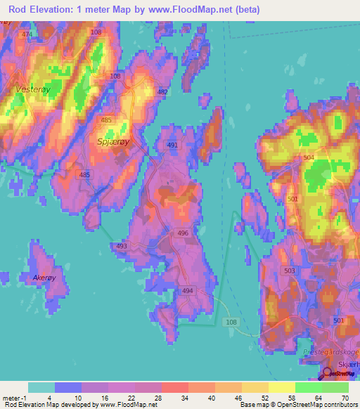 Rod,Norway Elevation Map