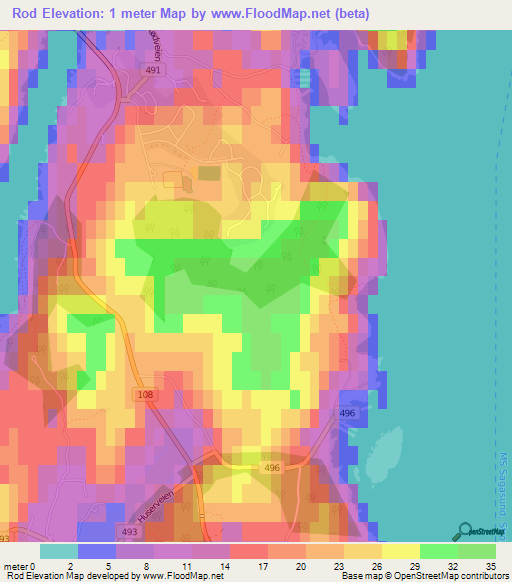 Rod,Norway Elevation Map