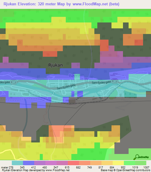 Rjukan,Norway Elevation Map