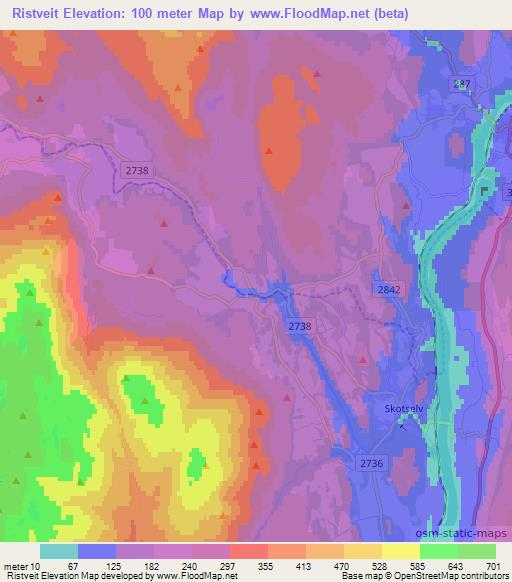 Ristveit,Norway Elevation Map
