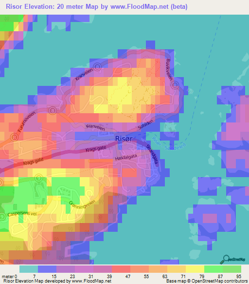 Risor,Norway Elevation Map