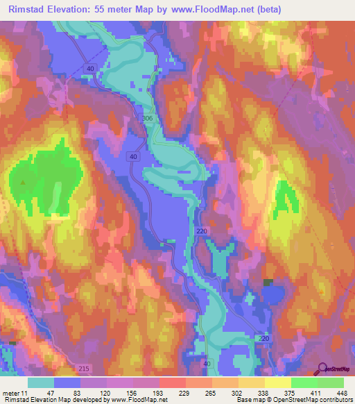 Rimstad,Norway Elevation Map
