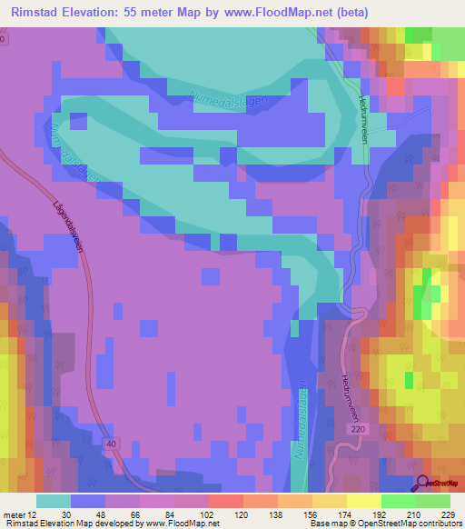 Rimstad,Norway Elevation Map