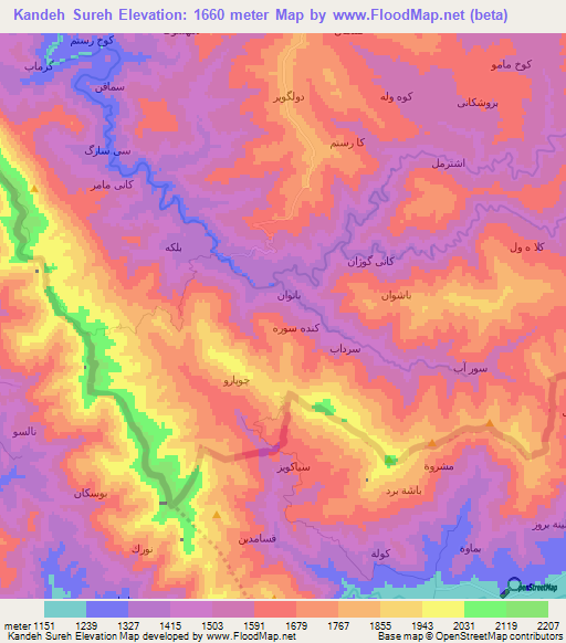Kandeh Sureh,Iran Elevation Map