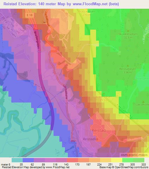 Reistad,Norway Elevation Map