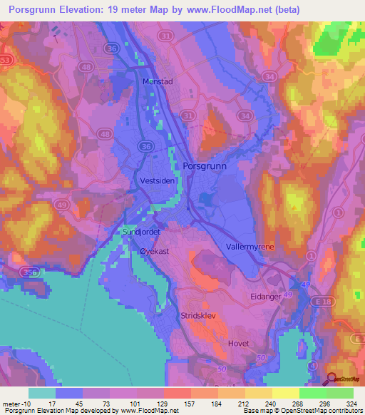 Porsgrunn,Norway Elevation Map