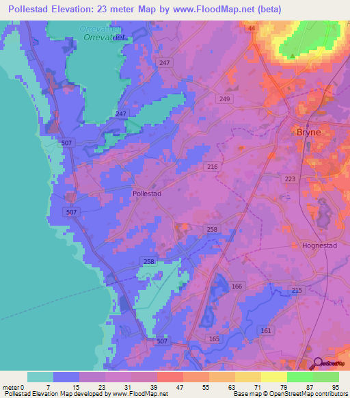 Pollestad,Norway Elevation Map