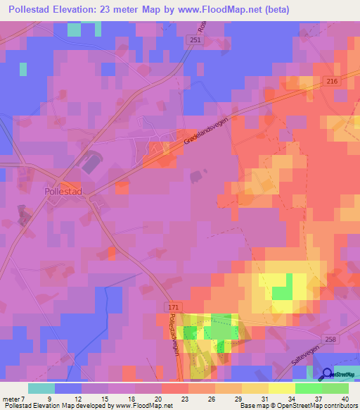 Pollestad,Norway Elevation Map
