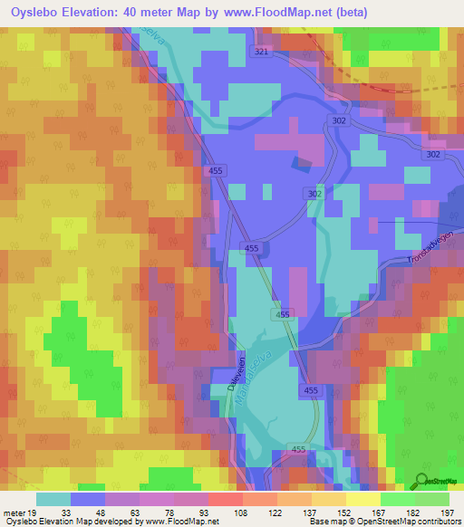 Oyslebo,Norway Elevation Map