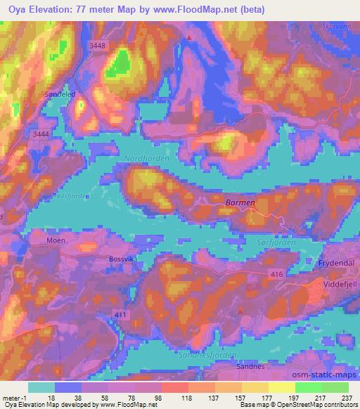 Oya,Norway Elevation Map