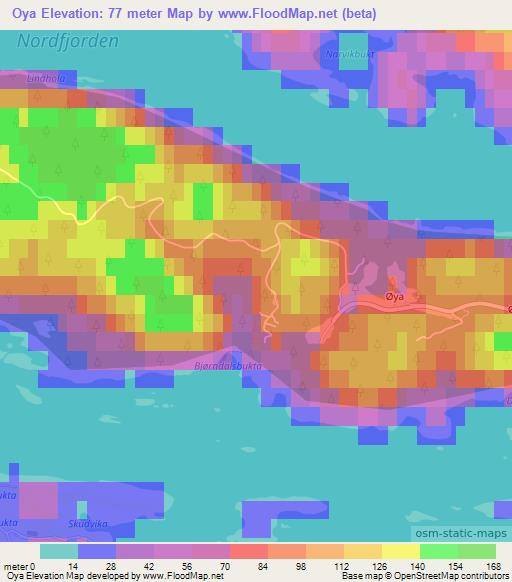 Oya,Norway Elevation Map