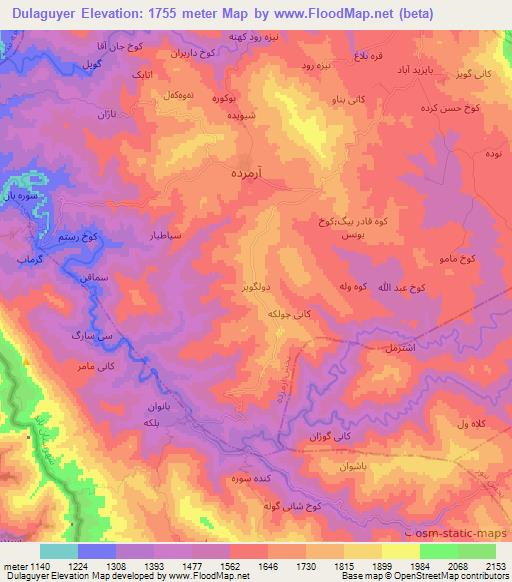 Dulaguyer,Iran Elevation Map