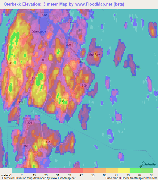 Oterbekk,Norway Elevation Map