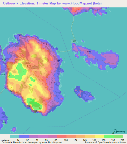 Osthusvik,Norway Elevation Map