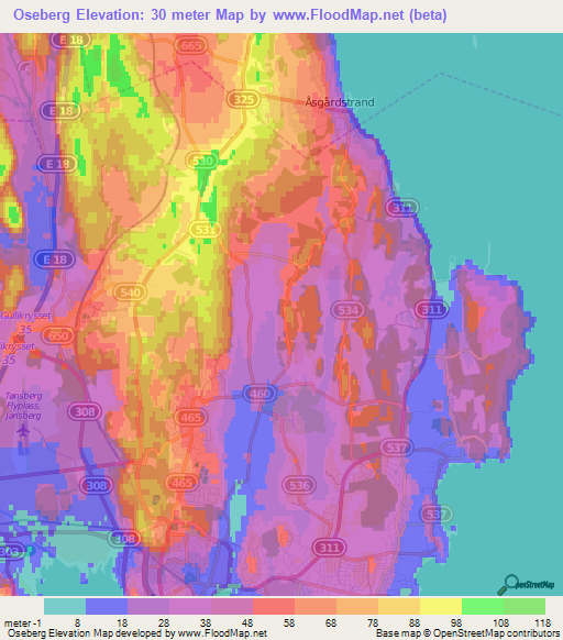 Oseberg,Norway Elevation Map