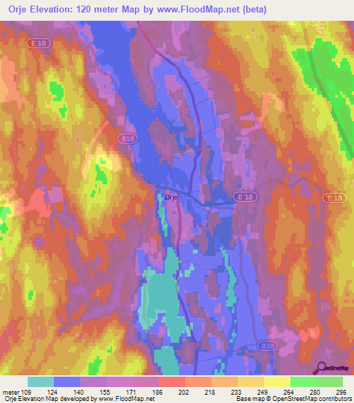 Orje,Norway Elevation Map